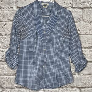 Van Heusen Button Top Blue‎ White Plaid Women's Size Small